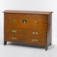 Fine Feathers oak coffer inlaid with pewter & ebony, circa 1898 by Ambrose Heal